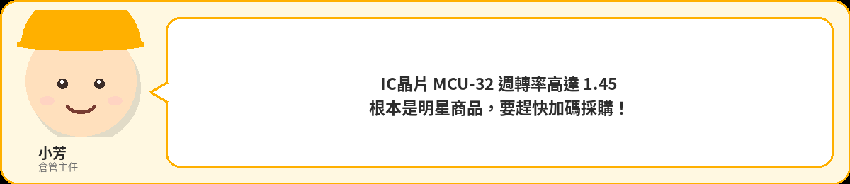 小芳:IC晶片 MCU-32 週轉率高達1.45,根本是明星商品,要趕快加碼採購!
